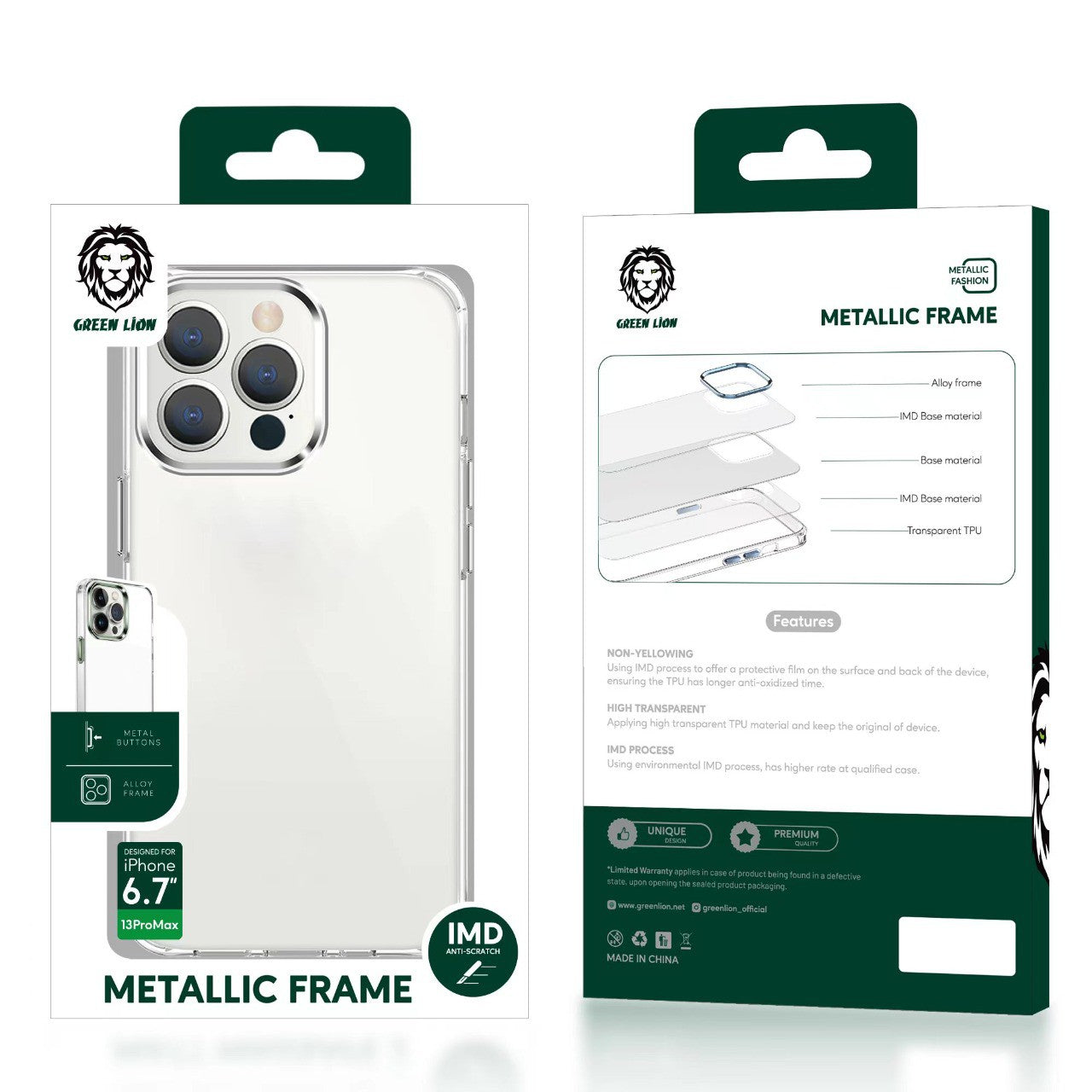 Green Lion Metallic Frame TPU Transparent Case for iPhone 13 pro Green Lion Metallic Frame TPU Transparent Case for iPhone 13 pro